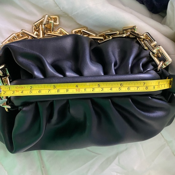 Black Ruched Baguette Gold Chain Bag - Picture 7 of 8